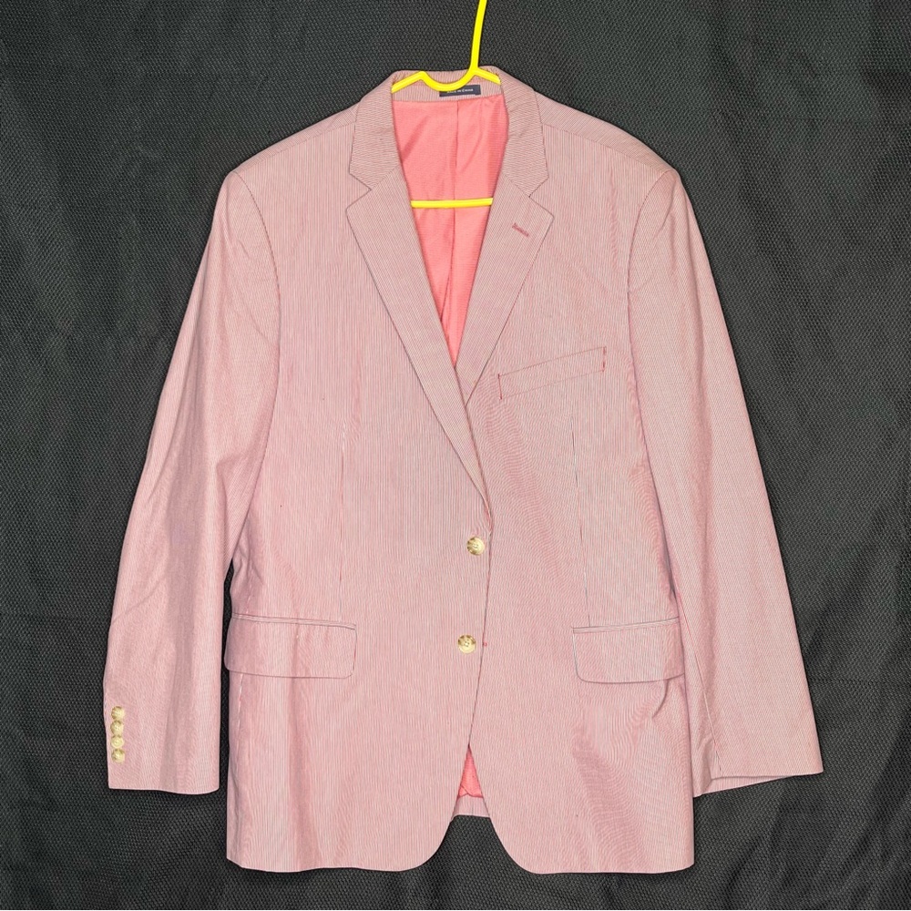 Stafford Classic Fit Men Red/Gray Cotton Striped Sport Coat Blazer Size 44R